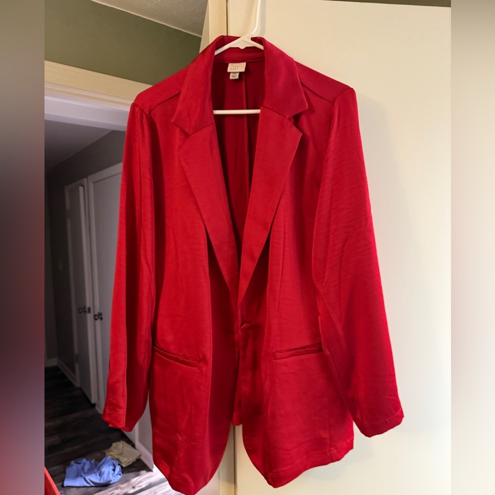 a new day Satin Red Sport Coat Blazer Tailored Modern Fit